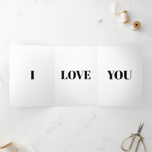 I love you black modern typography custom names Tri-Fold card (Inside)