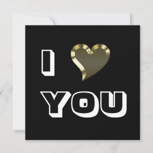 I Love You black white gold heart modern bold Card