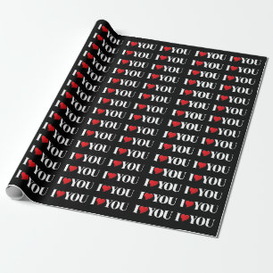 I Love You, black white red heart gift Wrapping Paper