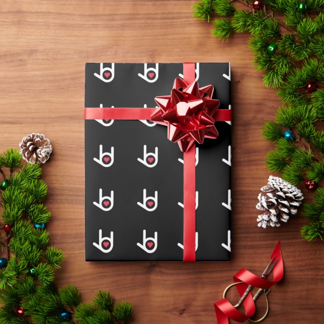 I Love You Black Wrapping Paper (Holiday Gift)