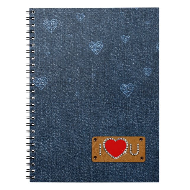 I Love You. Blue Denim Pattern Gift Notebook (Front)