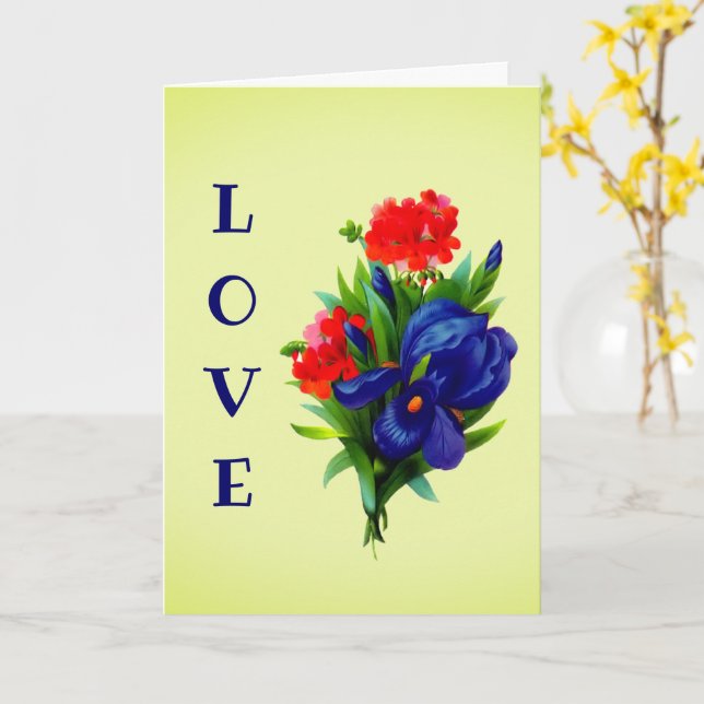 I Love You Blue Iris Flower Carte personnalisée (Fleur jaune)