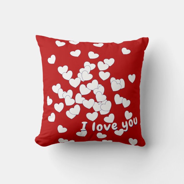 I Love You -  Both Sides White Hearts On Red Throw Pillow (Front)
