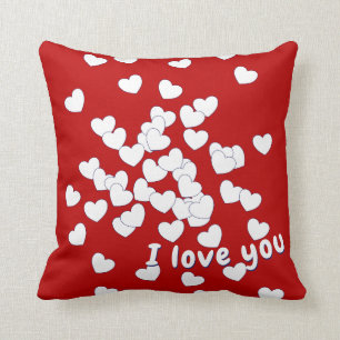 I Love You - Both Sides White Hearts On Red Throw Pillow