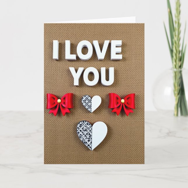 I Love You Burlap Design Card (Front)