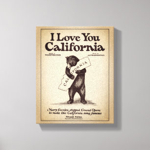 I Love You California Bear Hugging Map Canvas Print