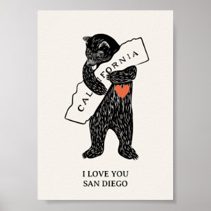 I love you California Bear Hugging Map Custom City Poster