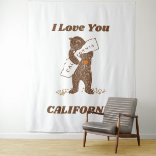 I Love You California Bear Hugging Map Tapestry