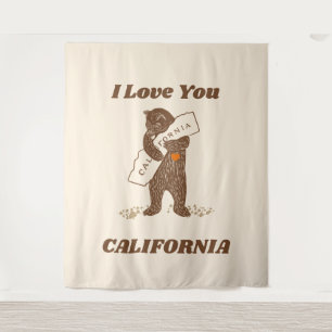 I Love You California Bear Hugging Map Tapestry