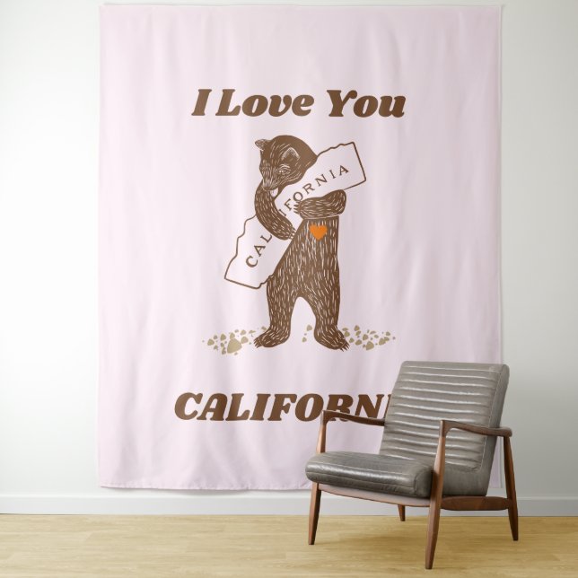 I Love You California Bear Hugging Map Tapestry (In Situ)