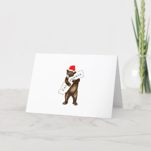 I Love You California Bear with Santa Hat Holiday Card
