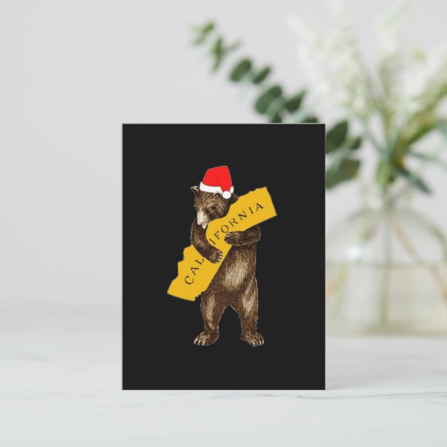 I Love You California Bear with Santa Hat Postcard (Standing Front)