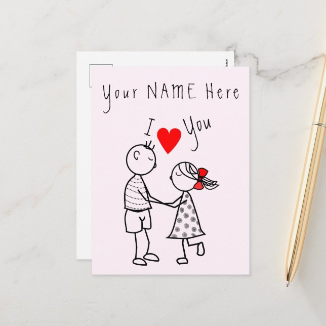 I Love You Card Love Couple - Custom Text Name (Front/Back In Situ)