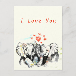 I Love You Card Romantic Couple Elephant Painting