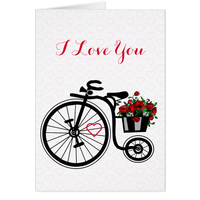 I Love You Card Romantic Flowers Bike (Front)