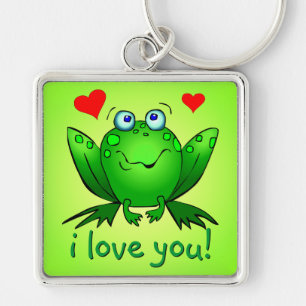 I Love You Cartoon Frog Hearts Cute Smile Keychain