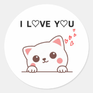 I love you cat classic round sticker