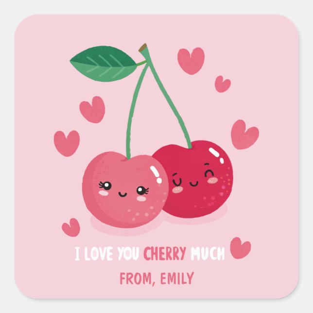 I love you cherry much Classroom Valentine Square Sticker (Front)