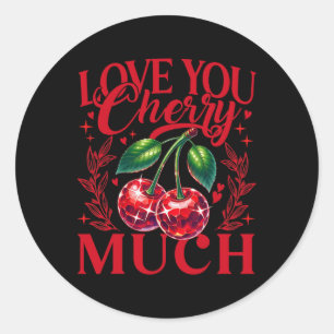 I Love You Cherry Much Strawberry Heart Disco Ll V Classic Round Sticker