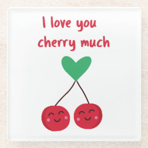 I Love You Cherry Much Valentine Glass Coaster