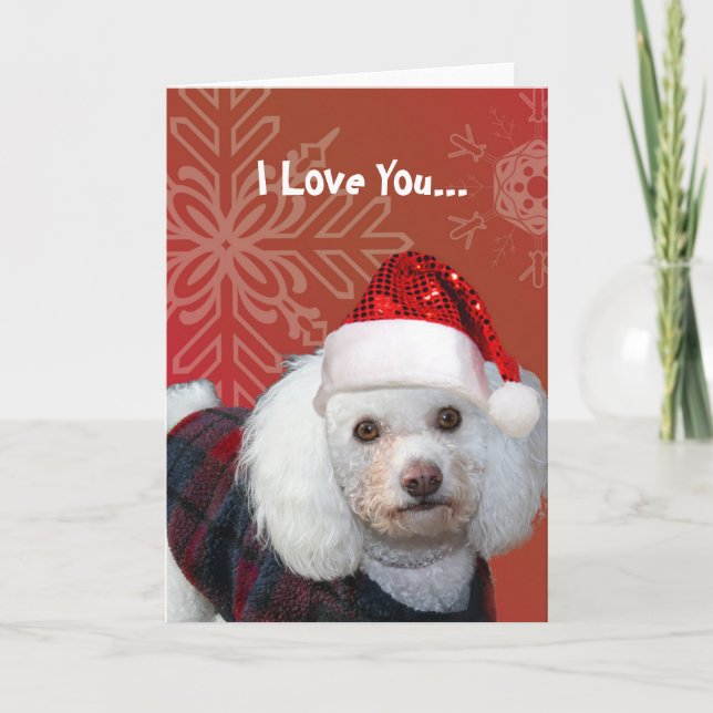 I Love You Christmas poodle greeting card (Front)