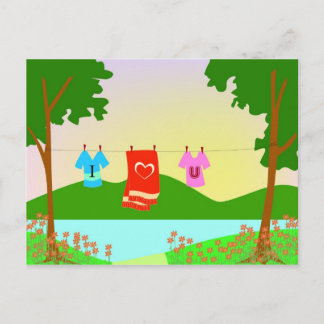 I Love You Clothes In A Clothes Line Postcard