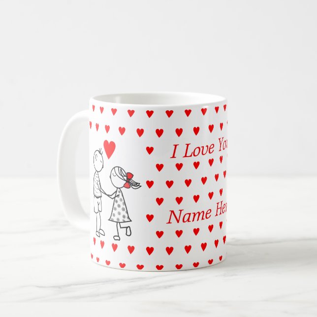I Love You Coffee Mug Couple Cadeau avec nom perso (Devant gauche)
