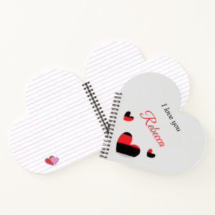 I love you colourful hearts grey notebook