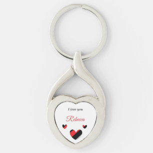 I love you colourful hearts white keychain
