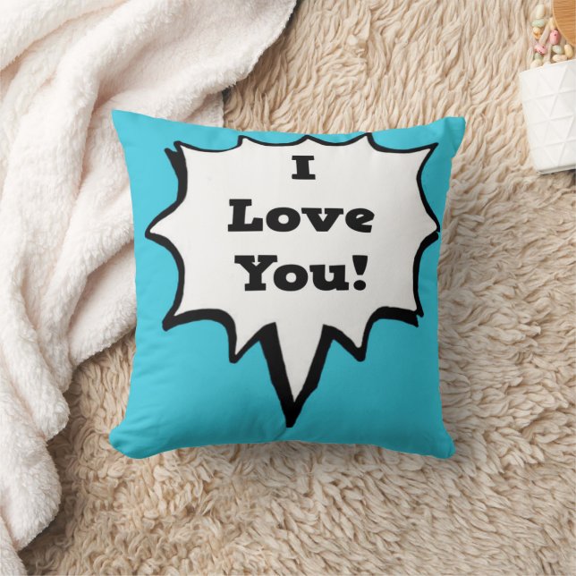 I Love You Comic Book Speech Bubble  Throw Pillow (Blanket)