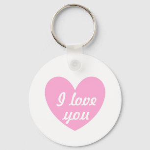 "I love you" Cotton Candy Pink heart on white Keychain