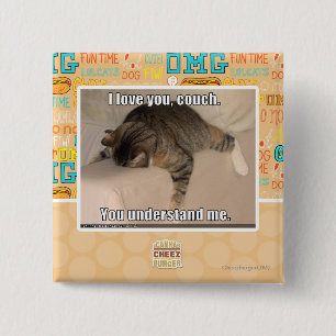 I love you, couch. 2 inch square button