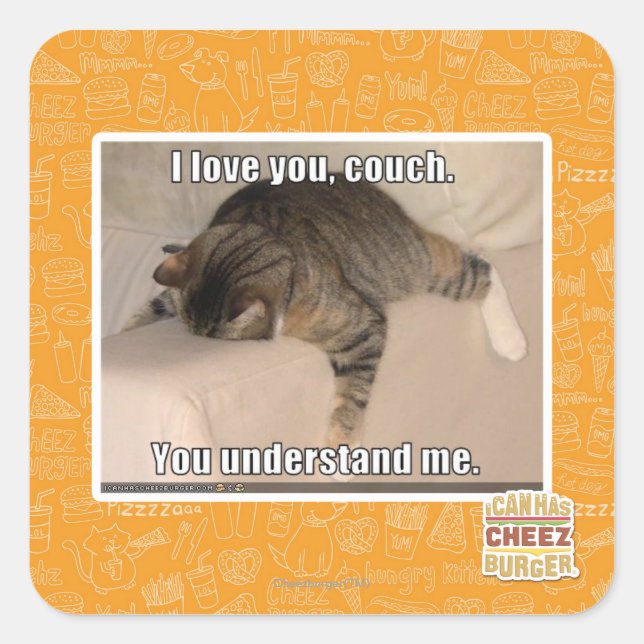 I love you, couch. square sticker (Front)