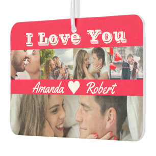 I Love You Couple Photo Collage Custom Name Red Air Freshener