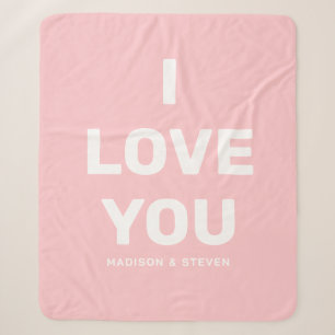 I Love You Couples Pink Valentines Personalized Sherpa Blanket