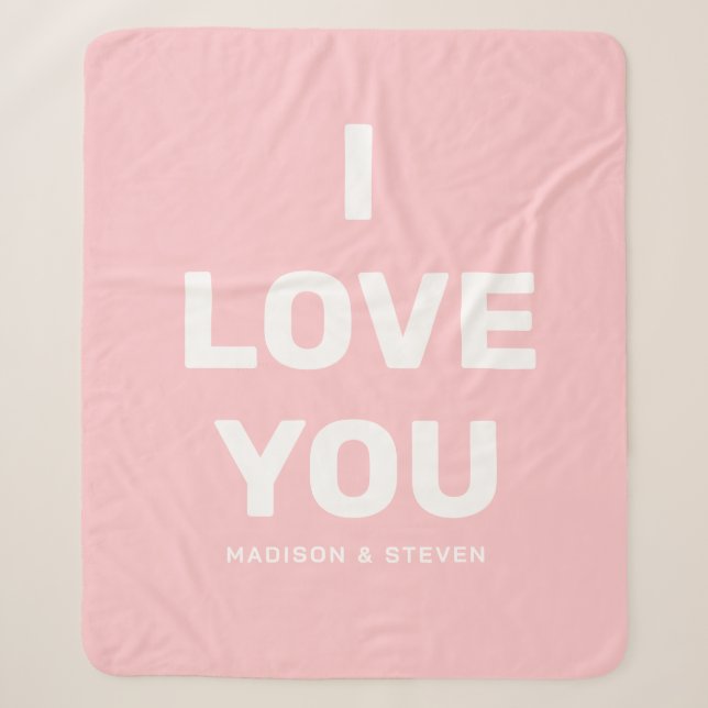 I Love You Couples Pink Valentines Personalized Sherpa Blanket (Front)