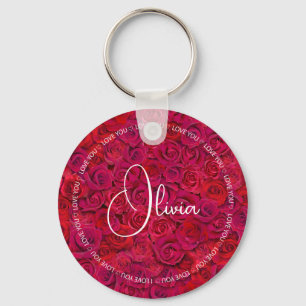 I Love You Custom Name Red Roses Love Keychain