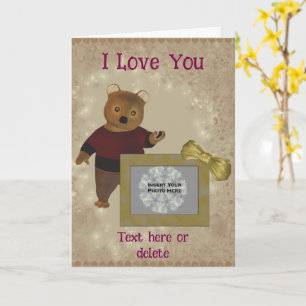 I Love You Cute Bear Frame Personalized Photo Card