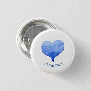 I Love You Cute Blue Heart Valentine 1 Inch Round Button