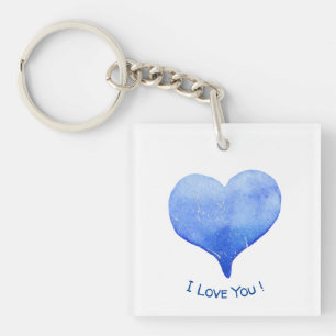 I Love You Cute Blue Heart Valentine Keychain
