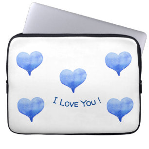 I Love You Cute Blue Heart Valentine Laptop Sleeve