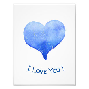 I Love You Cute Blue Heart Valentine Photo Print