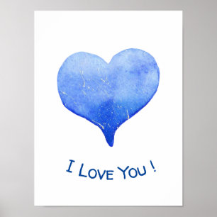 I Love You Cute Blue Heart Valentine       Poster
