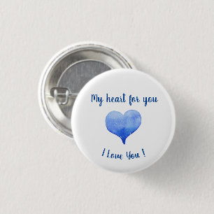 I Love You Cute Blue Heart Valentine's Day    1 Inch Round Button