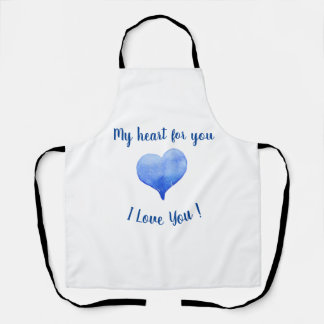 I Love You Cute Blue Heart Valentine's Day    Apron