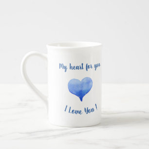 I Love You Cute Blue Heart Valentine's Day Bone China Mug