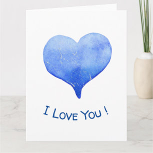I Love You Cute Blue Heart Valentine's Day Card
