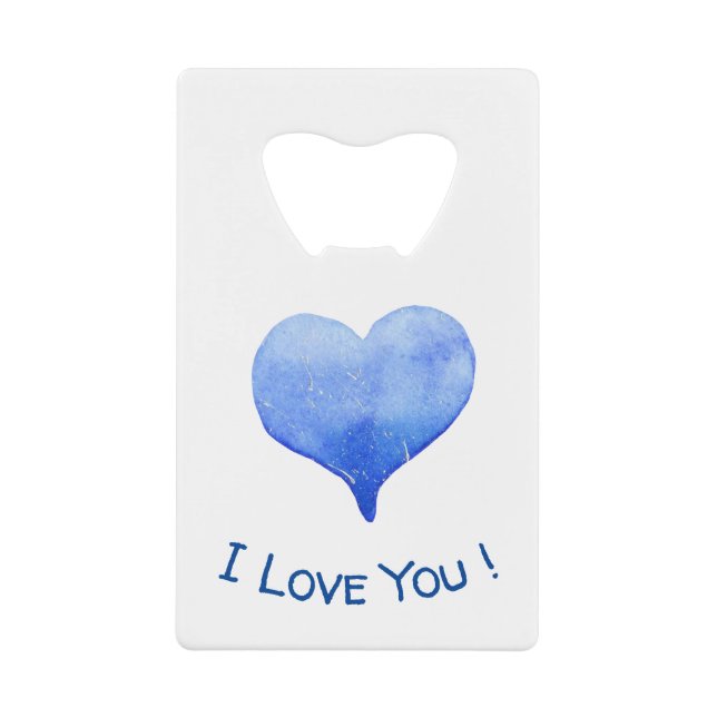 I Love You Cute Blue Heart Valentine's Day   Credit Card Bottle Opener (Front)