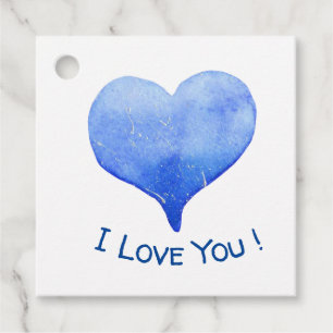 I Love You Cute Blue Heart Valentine's Day Favour Tags