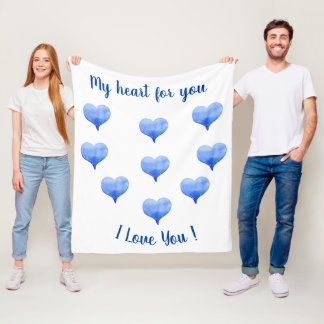I Love You Cute Blue Heart Valentine's Day   Fleece Blanket